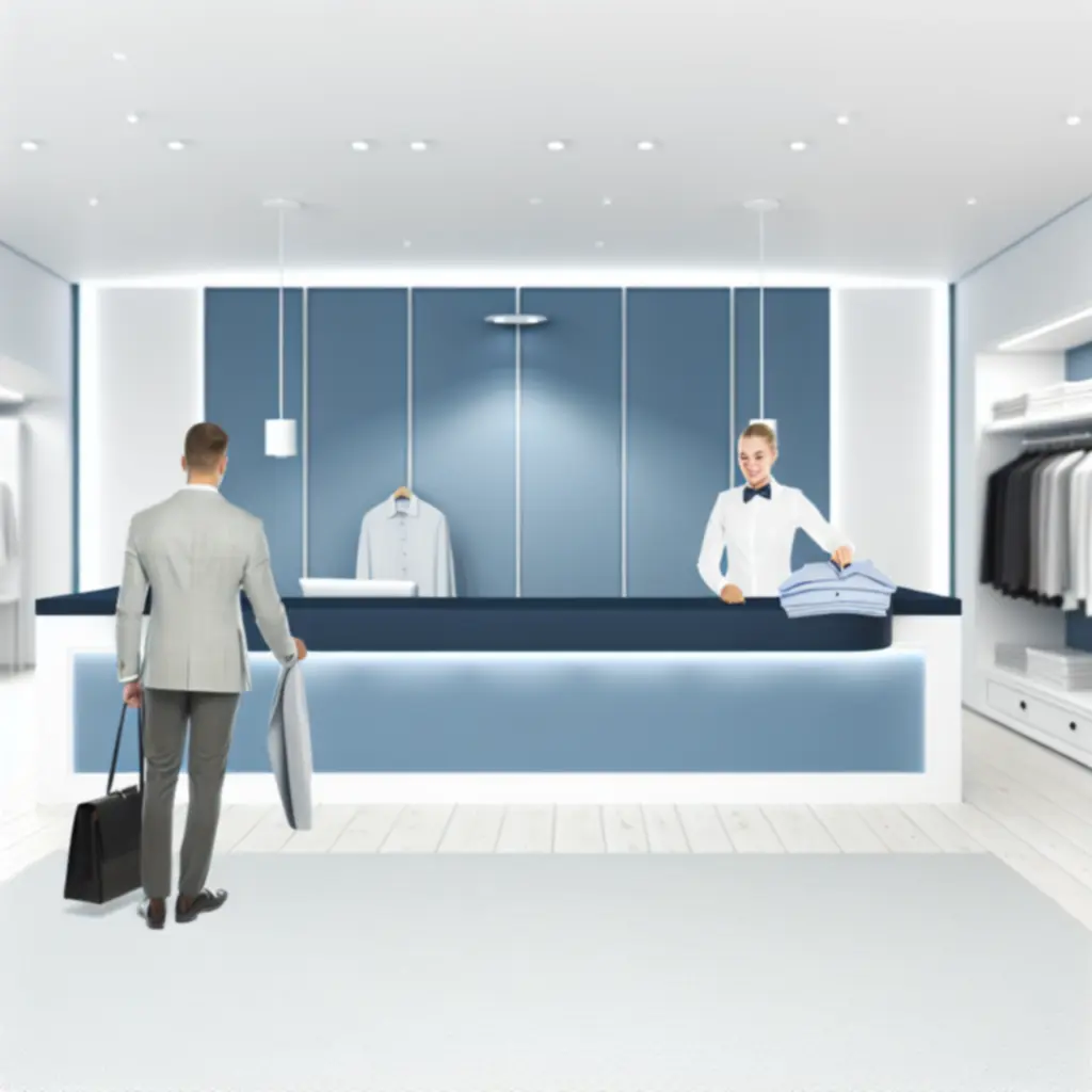 Modern ruhafelvételi pult önkiszolgáló és személyes átvétellel