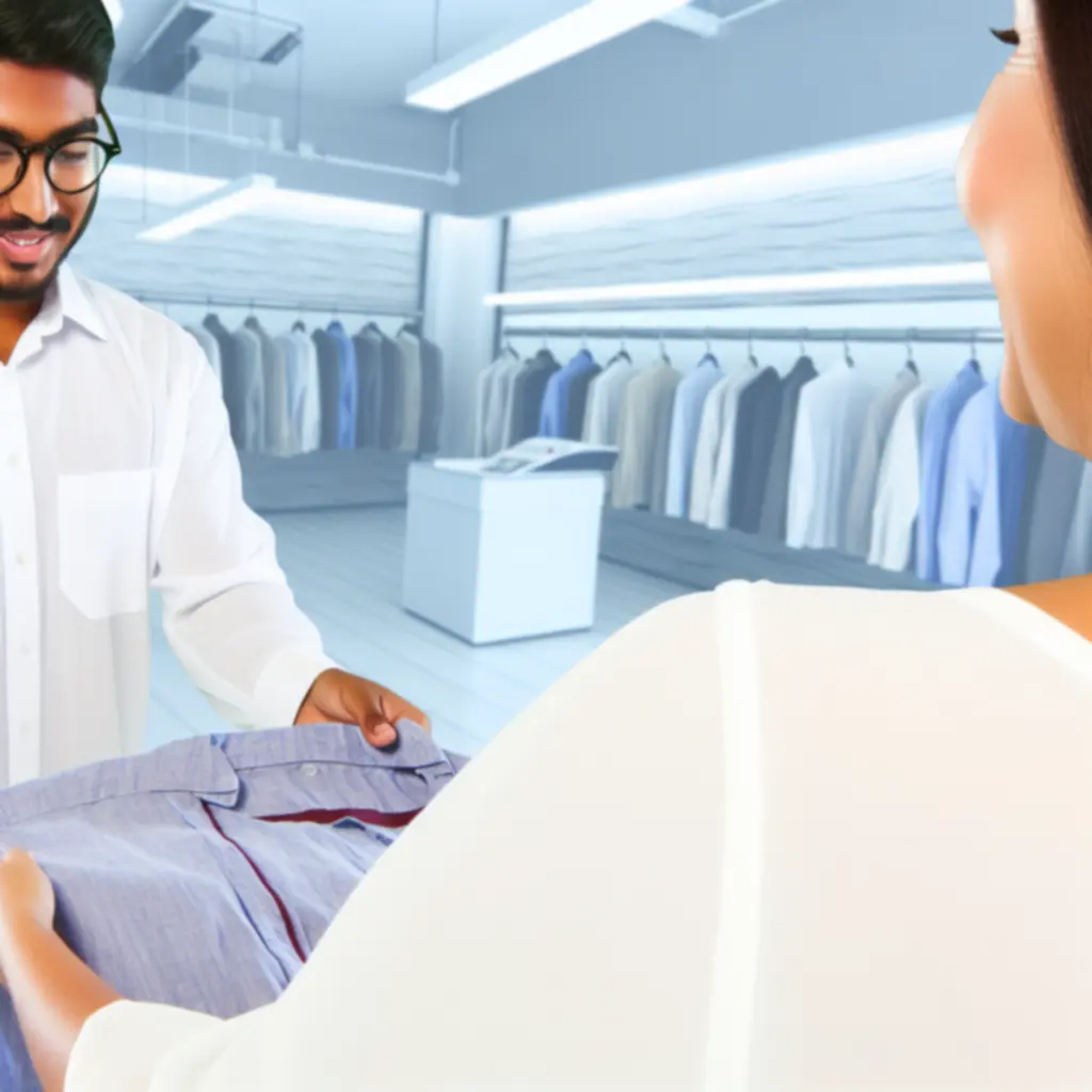 Ügyfélszolgálati munkatárs segít a ruhafelvételben